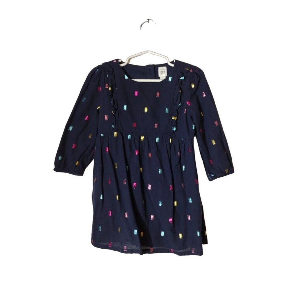 Baby Gap Dress Girls 3T Metallic Block Ruffle Button Back Lined